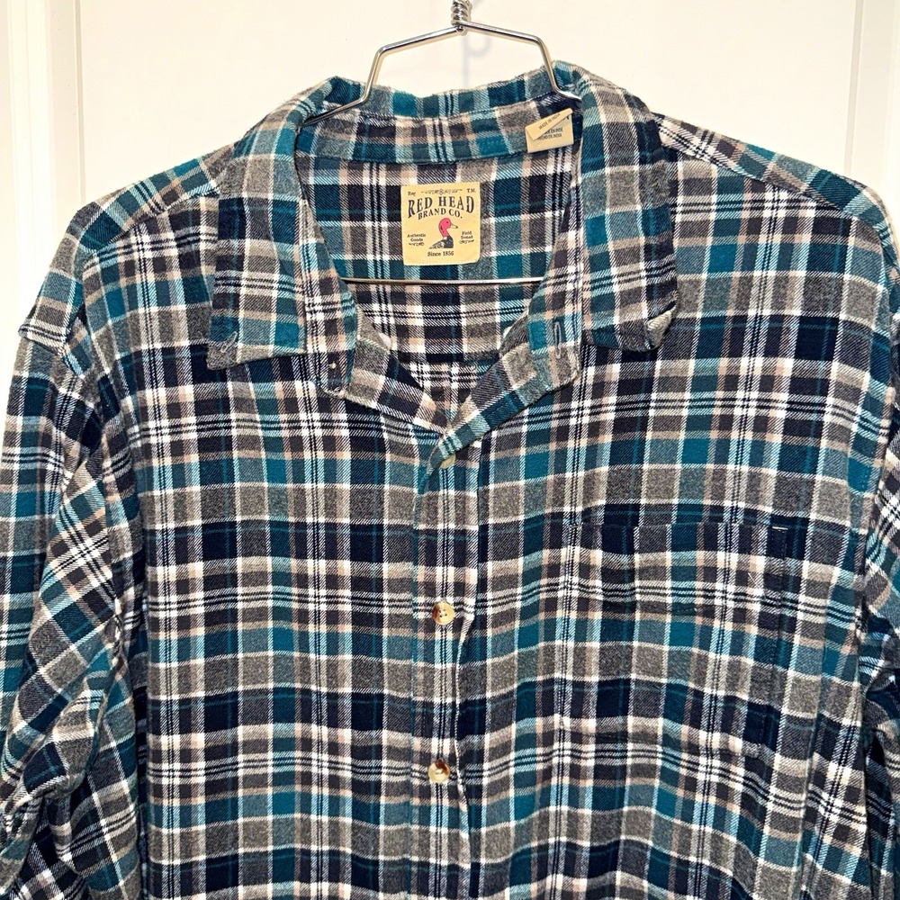 RedHead Mens 2XLT Flannel Shirt Blue Green Plaid Button Up Big Tall Bass Pro